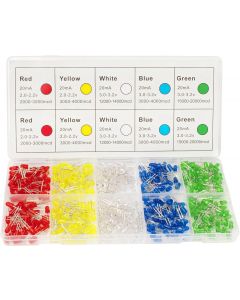 Heroway 450pcs (5 Colors x 90pcs) 5mm LED Light Emitting Diode Round Assorted Color White/Red/Yellow/Green/Blue Kit Box 